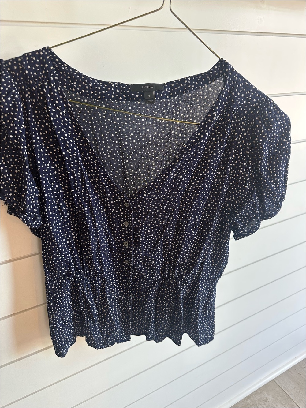 J. Crew Navy Star-Print Button Front Blouse
